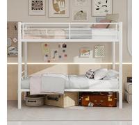 PUGSDRLY Lit Superposé Enfants 90x190 Convertible avec Haute Barrière de Securite,Espace de Rangement,Lit Superposé 2 Places en Fer pour Enfants Adolescents(B-Blanc)