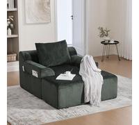 PUGSDRLY Petit Canapé d'angle 147x110x67cm avec Pouf,Fauteuil Salon,Chaise Ergonomique avec Poche Latérale,Coussin,sans Installation,Velours Côtelé Confortable,pour Salon(Émeraude)