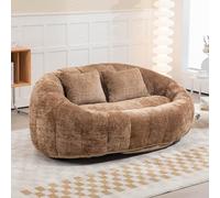 PUGSDRLY Pouf Salon Geant,Fauteuil Salon,Petit Canape 2 Places,Pouf Enfant avec Dossier Haut,2 Coussins,Rembourrage en Mousse à Mémoire de Forme,Chenille Confortable (Brun Café)