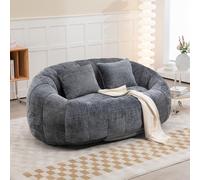 PUGSDRLY Pouf Salon Geant,Fauteuil Salon,Petit Canape 2 Places,Pouf Enfant avec Dossier Haut,2 Coussins,Rembourrage en Mousse à Mémoire de Forme,Chenille Confortable (Gris)