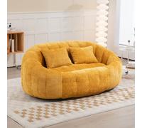 PUGSDRLY Pouf Salon Geant,Fauteuil Salon,Petit Canape 2 Places,Pouf Enfant avec Dossier Haut,2 Coussins,Rembourrage en Mousse à Mémoire de Forme,Chenille Confortable (Jaune)