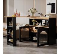 PUGSDRLY Table de Bar Moderne Extensible avec Espace de Rangement, Buffet, Table de Bistrot avec Bande Lumineuse LED de 1 m, Comptoir de Cuisine pour Salle à Manger