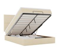 PUGYNBK Base de lit ottoman avec matelas en tissu crème 140 x 200 cm | Élévation hydraulique, rangement en dessous, ressorts ensachés, couvre-matelas lavable