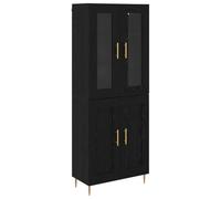 PUGYNBK Buffet haut chêne noir 2 unités 69,5 x 34 x 180 cm | Meuble vertical avec verre, montage mural, rangement optimal, style contemporain, nettoyage facile