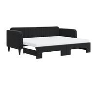 PUGYNBK Canapé lit gigogne 2 en 1, velours noir, 90 x 200 cm | Double amovible, 2 matelas en mousse, structure en bois et métal, base avec lattes
