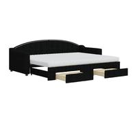 PUGYNBK Canapé lit gigogne avec tiroirs, tissu noir, 80 x 200 cm | Matelas 2 en 1 en mousse, structure en bois et métal, base à lattes, idéal pour les invités