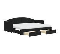 PUGYNBK Canapé lit gigogne avec tiroirs velours noir 80 x 200 cm | 2 en 1, lit double, 2 matelas mousse, tiroirs à roulettes, structure bois et métal
