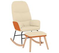 PUGYNBK Chaise à bascule avec repose-pieds en tissu blanc crème | Accoudoirs confortables, repose-pieds amovibles, balançoire doux, nettoyage facile
