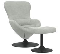 PUGYNBK Chaise œuf avec pouf gris clair velours | Base pivotante à 360 degrés, accoudoirs ergonomiques, design moderne, aspirateur régulier