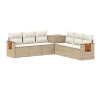 PUGYNBK Ensemble de canapé 7 pièces beige et blanc crème | Polyrotin et acier, résistant aux intempéries, coussins en polyester 180 g, niveaux réglables, montage simple