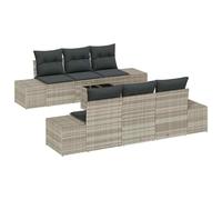 PUGYNBK Ensemble de canapé de jardin 8 unités gris clair et gris foncé | Polyrotin avec acier, table en verre réglable, rangement caché, coussins en mousse