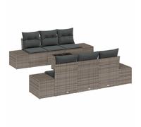 PUGYNBK Ensemble de canapé de jardin 8 unités gris rotin synthétique | Rangement caché sur des bancs, coussins en mousse, table basse à salle à manger