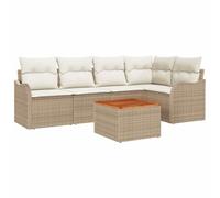 PUGYNBK Ensemble de canapés de jardin 6 pièces beige rotin synthétique | Modulaire, avec table et coussins zippés, résistant aux intempéries, idéal pour l'extérieur
