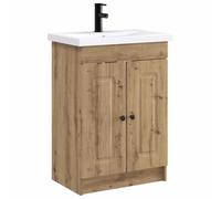 PUGYNBK Ensemble de meubles de salle de bain en chêne Artisan 78,5 x 37,5 x | Bois élaboré, lavabo et robinet intégrés, portes à charnière, étagères, boutons en métal noir
