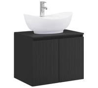PUGYNBK Ensemble de meubles de salle de bain noir en bois d'ingénierie | Monté au mur, avec coiffeuse, lavabo et robinet, rangement intelligent, installation facile