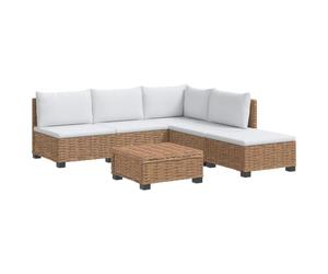 PUGYNBK Ensemble salon en rotin 6 pièces avec coussins GENDT | Rotin et acajou massif, design modulaire polyvalent, avec coussins et table, utilisation intérieure ou extérieure