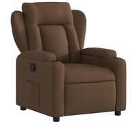 PUGYNBK Fauteuil inclinable en tissu marron, 135 degrés | Manuel inclinable, repose-pieds réglable, porte-gobelet, poche latérale, bois et métal, 110 kg