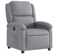 PUGYNBK Fauteuil inclinable manuel en tissu, gris clair | Inclinaison à 135°, repose-pieds réglable, poche latérale, structure en bois et métal, capacité de 110 kg
