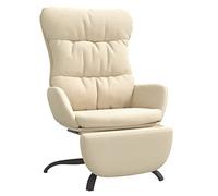 PUGYNBK Fauteuil pivotant à 360 degrés avec repose-pieds en tissu crème | Structure en métal et aggloméré, accoudoirs confortables, respirant, durable, avec manuel de montage (français non garanti)