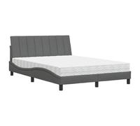 PUGYNBK Hanko Lit avec matelas en tissu gris foncé 140 x 190 cm | Base à lattes incluse, pieds robustes, mousse adaptable, sans sommier nécessaire