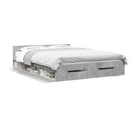 PUGYNBK Lit avec tiroirs en bois d'ingénierie gris béton 135 x 190 cm | Sommier à lattes inclus, compartiments latéraux, grand espace de rangement, matelas non inclus