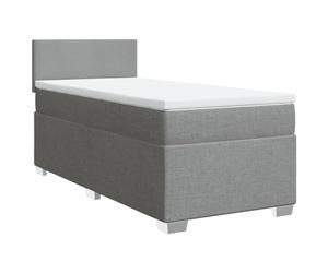 PUGYNBK Lit Box Spring avec matelas, 100 x 200 cm, gris clair | Sommier à ressorts ensachés, couvre-matelas lavable, tête et pieds robustes