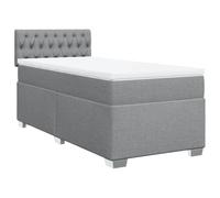 PUGYNBK Lit Box Spring avec matelas en tissu gris clair 100 x 200 cm | Sommier à ressorts ensachés, couvre-matelas lavable, tête et pieds robustes
