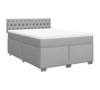 PUGYNBK Lit Box Spring avec matelas en tissu gris clair 140 x 190 cm | Sommier à ressorts ensachés, couvre-matelas lavable, pieds robustes, base à lattes incluse