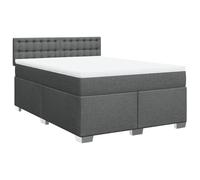PUGYNBK Lit Box Spring avec matelas en tissu gris foncé 140 x 190 cm | Ressorts ensachés, couvre-matelas lavable, tête et pieds robustes, base à lattes