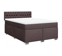 PUGYNBK Lit Box Spring avec matelas en tissu marron foncé 160 x 200 cm | Sommier à ressorts ensachés, couvre-matelas doux, tête et pieds robustes
