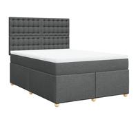 PUGYNBK Lit Box Spring - Matelas en tissu gris foncé 140 x 190 cm | Ressorts ensachés, tête réglable, protège-matelas amovible, base lattes