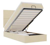PUGYNBK Lit ottoman avec matelas en tissu crème 100 x 200 cm | Élévation hydraulique, rangement en dessous, ressorts ensachés, couvre-matelas lavable