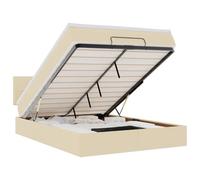 PUGYNBK Lit ottoman avec matelas en tissu crème 140 x 190 cm | Élévation hydraulique, rangement en dessous, ressorts ensachés, couvre-matelas inclus