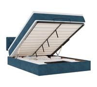 PUGYNBK Lit ottoman avec matelas velours bleu foncé | Rangement hydraulique, ressorts ensachés, protège-matelas respirant, base à lattes incluse