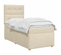 PUGYNBK Lit sommier matelas tête crème 90 x 200 cm Tissu | Tête de lit réglable 78-88 cm, fermeté moyenne, housses lavables, lattes fixes