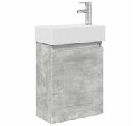 PUGYNBK Module de salle de bain avec robinetterie gris béton 45,5 x 22,5 x | Lavabo en céramique, montage mural, porte réversible, robinet mélangeur argenté