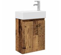 PUGYNBK Module de salle de bain avec robinetterie, lavabo encastré, bois | Montage mural, portes réversibles, robinet eau froide et chaude, céramique blanche