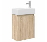 PUGYNBK Module de salle de bain chêne Sonoma 45,5 x 22,5 x 84 cm | Montage mural, robinet mélangeur, bonde à bouton-poussoir, portes réversibles, bois durable