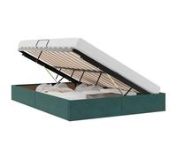 PUGYNBK Ottoman Bed Frame Dark Green 140 x 200 cm Velvet | Hydraulic Storage Base, Powder Coated Metal, Square Handles, Easy Clean