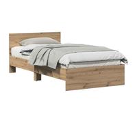 PUGYNBK Structure de lit avec tête de lit en chêne Artisan 203 x 104 x 70 cm | Bois élaboré, lattes fixes, pieds surélevés, assemblage requis, 2 personnes