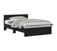 PUGYNBK Structure de lit avec tête de lit en chêne noir 193 x 125 x 70 cm | Bois élaboré, lattes fixes, pieds surélevés, assemblage requis, 2 personnes