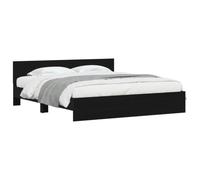 PUGYNBK Structure de lit avec tête de lit en chêne noir 203 x 185 x 70 cm | Bois élaboré, lattes fixes, pieds surélevés, assemblage requis, 2 personnes