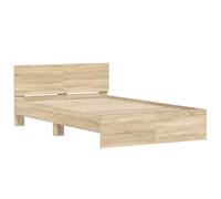 PUGYNBK Structure de lit avec tête de lit Sonoma 137 x 190 cm | Bois élaboré, lattes fixes, pieds surélevés, assemblage requis, pour chambre moderne
