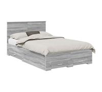 PUGYNBK Structure de lit avec tiroir gris Sonoma 135 x 190 cm | Bois robuste, tête de lit intégrée, sommier à lattes, rangement dissimulé, nettoyage facile