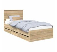 PUGYNBK Structure de lit chêne Sonoma 100 x 200 cm | Bois ingénieux, base à lattes fixes, rangement caché, style minimaliste