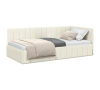 PUGYNBK Structure de lit d'angle crème 90 x 200 cm velours | Forme L peu encombrante, tête de lit flexible, contreplaqué et bois massif, double usage lit et canapé