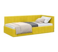 PUGYNBK Structure de lit d'angle jaune 100 cm x 200 cm | Contreplaqué et bois massif, tête flexible, peu encombrant, double usage lit et canapé