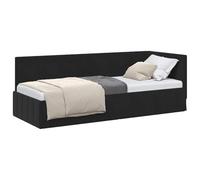 PUGYNBK Structure de lit d'angle noire 80 x 200 cm velours | Forme L peu encombrante, bois solide, tête de lit flexible, double usage lit et canapé