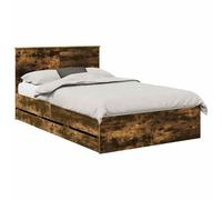 PUGYNBK Structure de lit en chêne fumé 135 x 190 cm | Bois ingénieux durable, rangement caché, lames fixes, style minimaliste