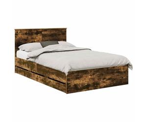 PUGYNBK Structure de lit en chêne fumé 135 x 190 cm | Bois ingénieux durable, rangement caché, lames fixes, style minimaliste
